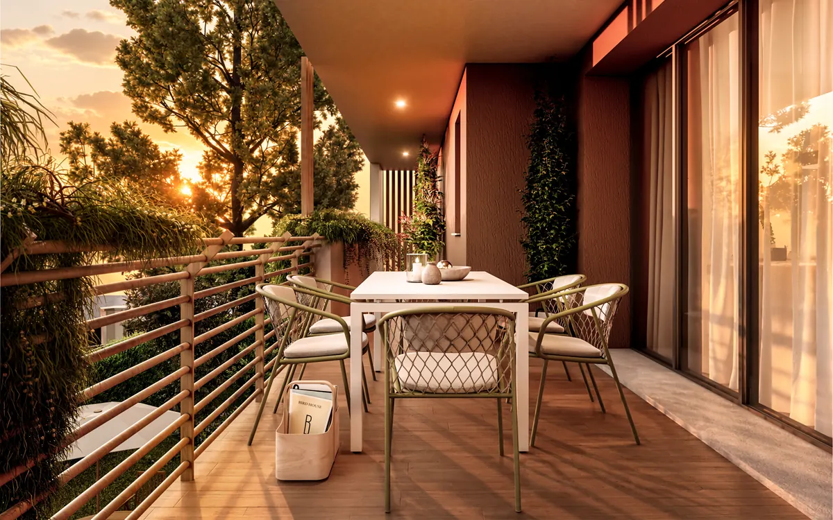 Render del terrazzo di un appartamento ai piani superiori